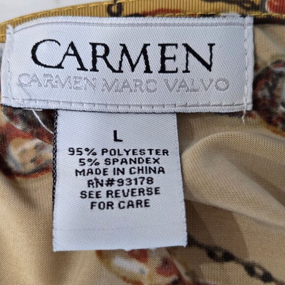 Carmen Marc Valvo Top Size Large Equestrian Chain Print Faux Wrap Yellow Knit - Picture 5 of 8